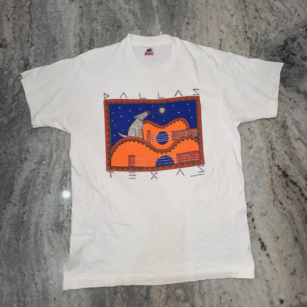 VTG '89 Single Stitch Dallas Texas T Shirt Graphic Print Coyote Glitter Sz Large
